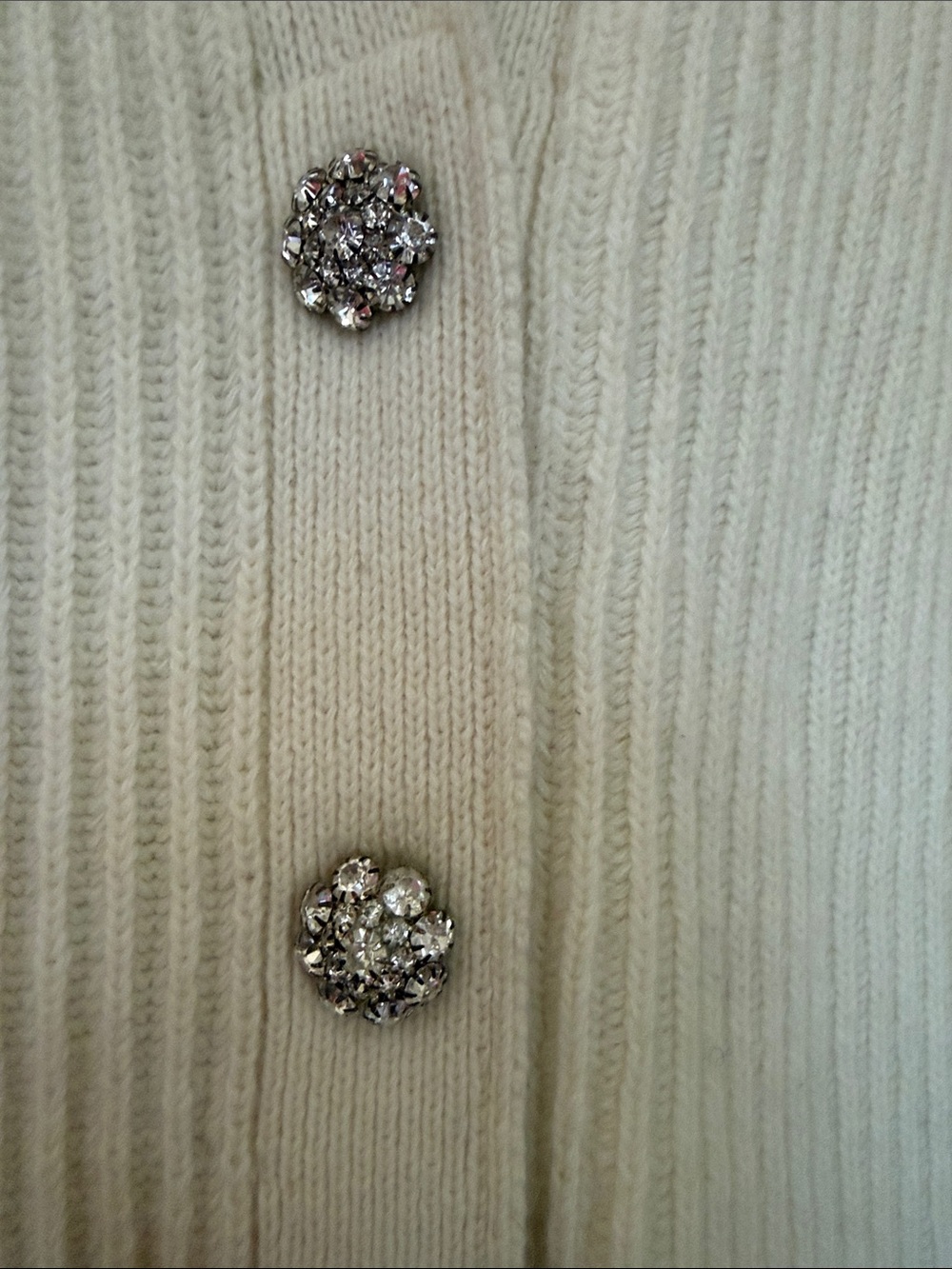 Ganni Ivory Ribbed Extra Long Cardigan with Rhinestone Buttons 🌈 - Picture 3 of 7